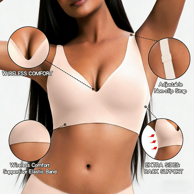 NESLEMY Wireless Womens Comfortable Wireless Bras Push Up Bralettes Seamless Tshirts Bras Deep V Everyday Bras