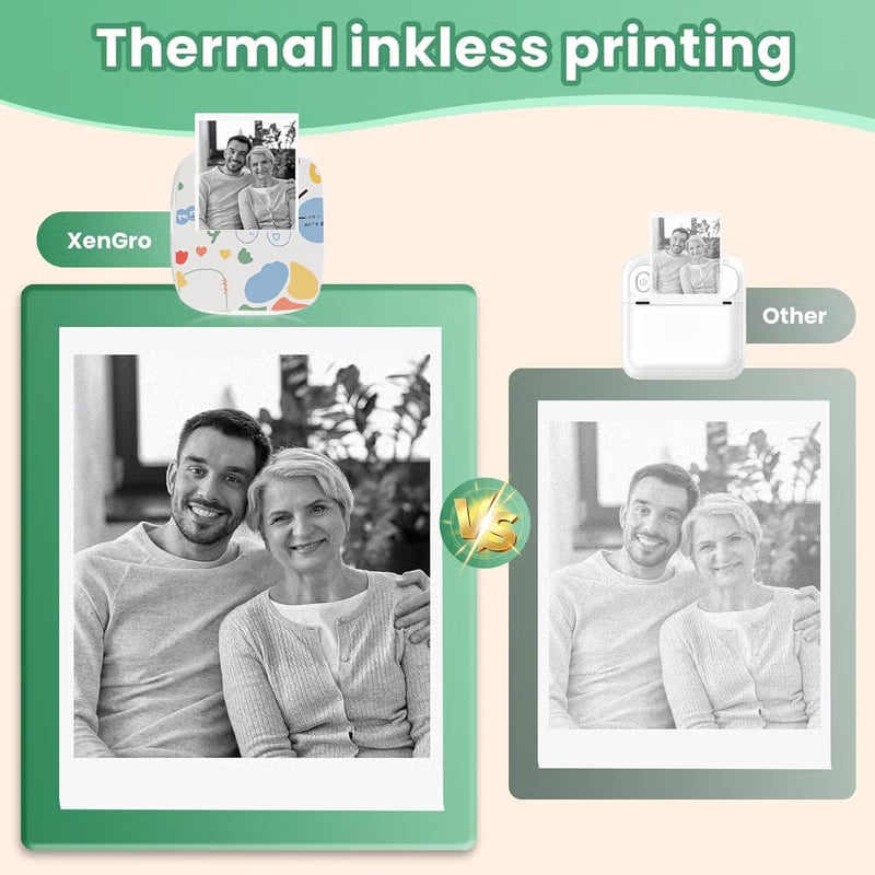 Top Christmas Gift 2025 🎅 XenGro Mini Portable Sticker Printer, Mini Thermal Printer with 3 Rolls Paper, Bluetooth Inkless Printpods, Pocket Label Maker Suitable for Creative Kids